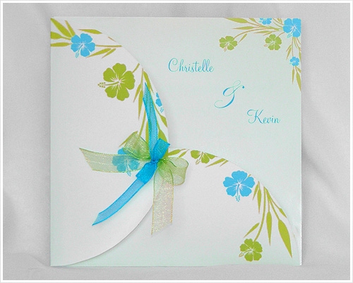 Faire part mariage turquoise vert anis